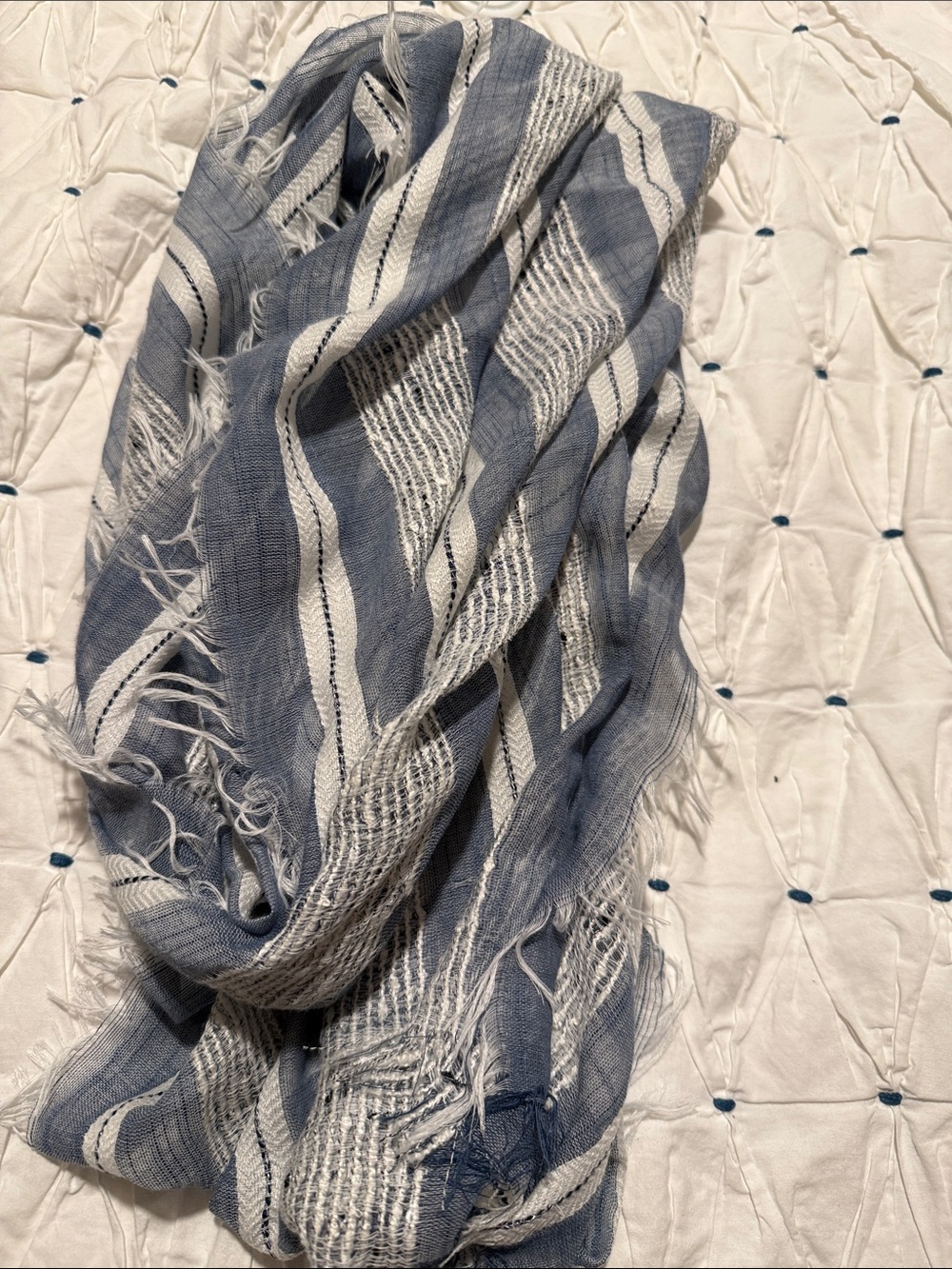 Light Blue & White Striped Lightweight Scarf